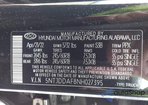 2022 Hyundai Santa Cruz Sel Premium из США, поврежденный, VIN 5NTJDDAF8NH027395